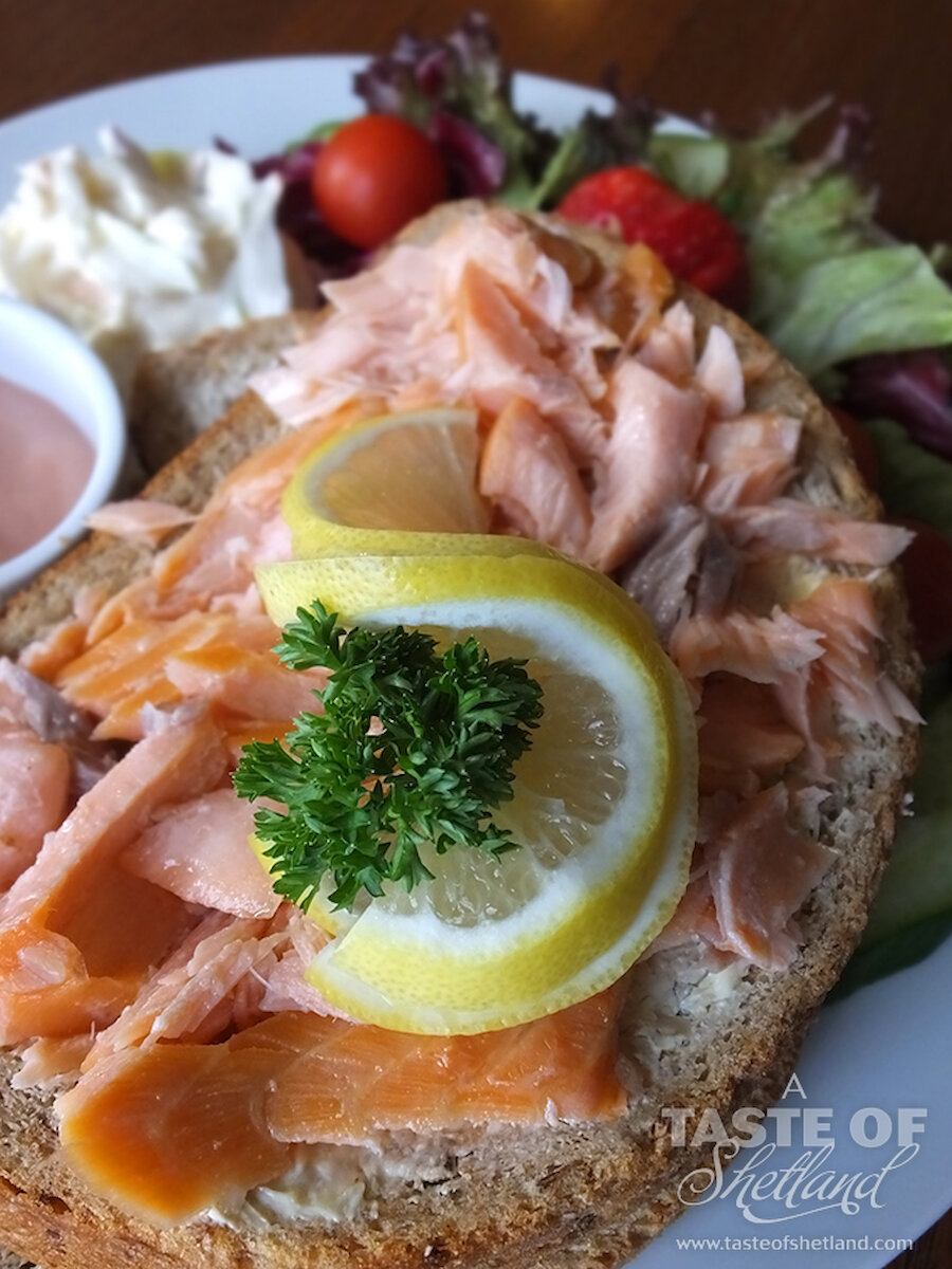 Open Shetland salmon sandwich