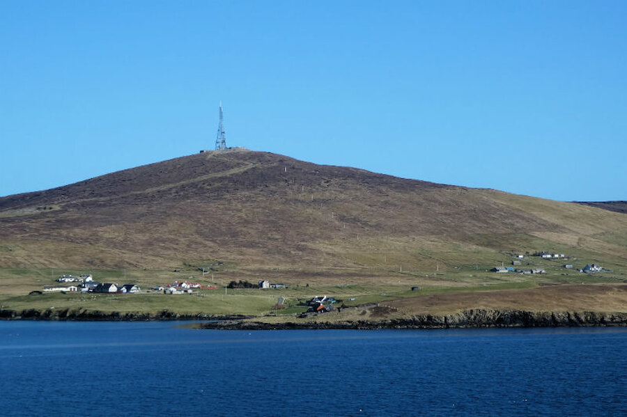 Looking across to Bressay, topped by television and radio masts (Courtesy Alastair Hamilton)