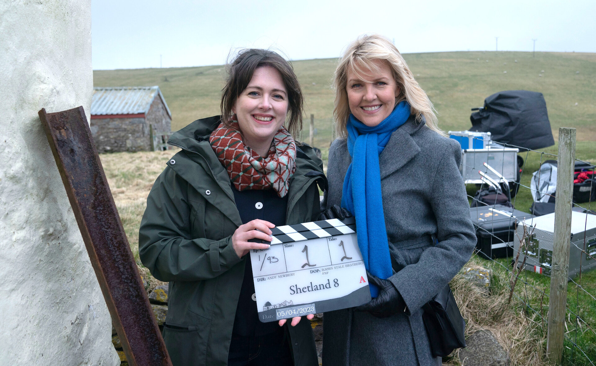 Detective Inspector ‘Tosh’ McIntosh (Alison O'Donnell and Detective Inspector Ruth Calder (Ashley jensen) Preparing to film series 8 of Shetland, for BBC One.