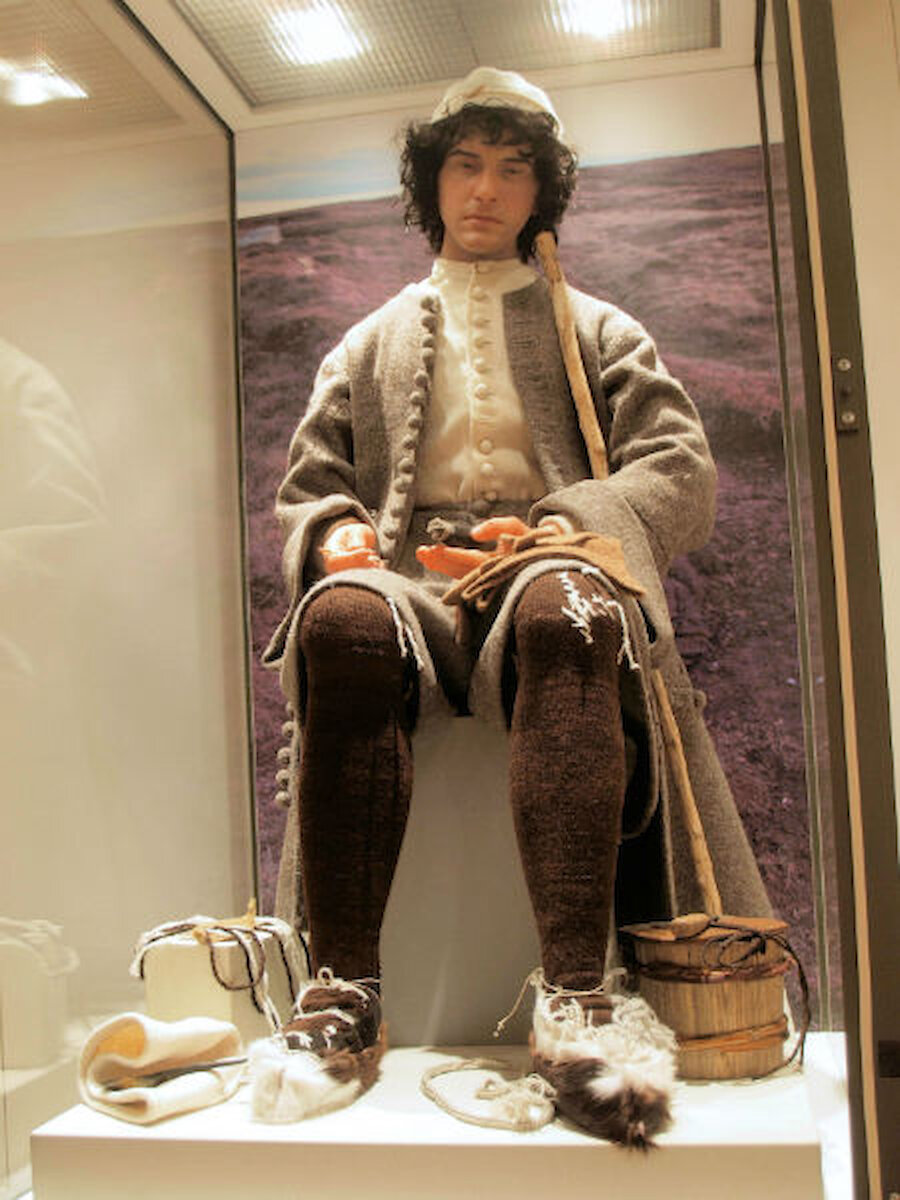 Gunnister Man, with clothes that replicate those found in a bog (Courtesy Shetland Amenity Trust)