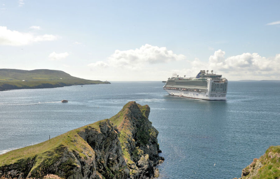 P&O Cruises' liner, 'Azura', at anchor off Lerwick. The co-founder of the P&O shipping line, Arthur Anderson, was born in Lerwick in 1792 (Courtesy Alastair Hamilton)