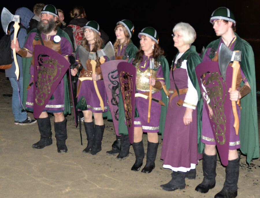 The rural fire festivals involve women in the procession and the South Mainland Up Helly Aa has been led by a female Guizer Jarl (Courtesy Alastair Hamilton)