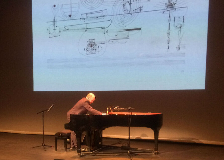 Neil Georgeson plays the Mareel Steinway with a chisel (Courtesy Alastair Hamilton)