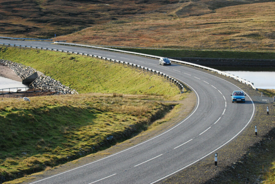 The road through Yell at the head of Basta Voe. "Moving around" - whether by car, bike or on foot - is another of the Place Standard factors. (Courtesy Alastair Hamilton)