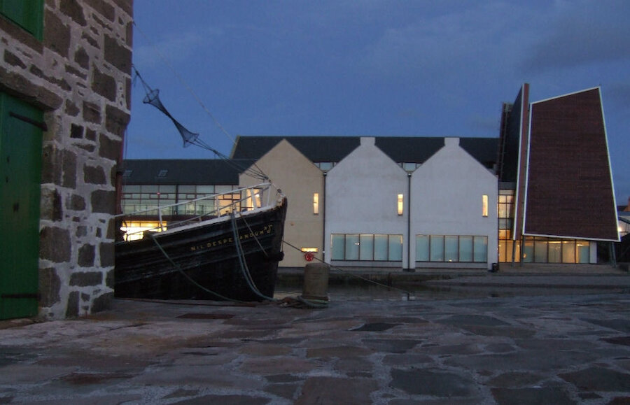 The Shetland Museum and Archives, by the historic Hay's Dock, on a summer's evening.