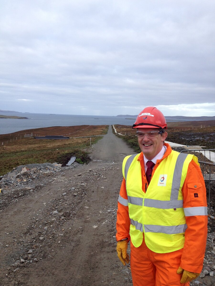 Dave Wink, manager of Total's Shetland Gas Plant, at the spot where the Laggan-Tormore pipeline reaches the facility