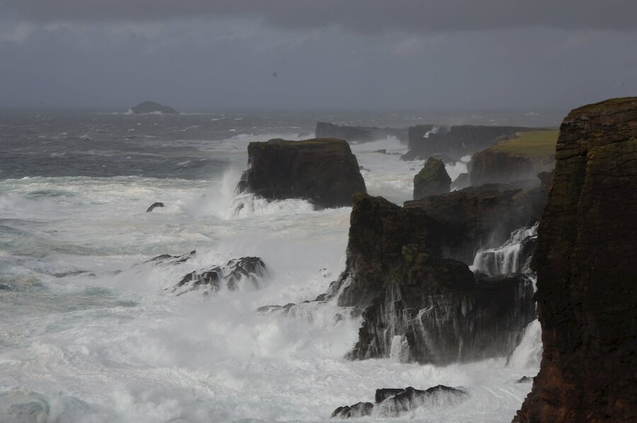 Winter Strom at the Eshaness cliffs