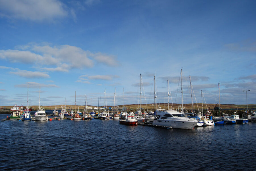 Lerwick's marina is a sheltered haven for many boats.