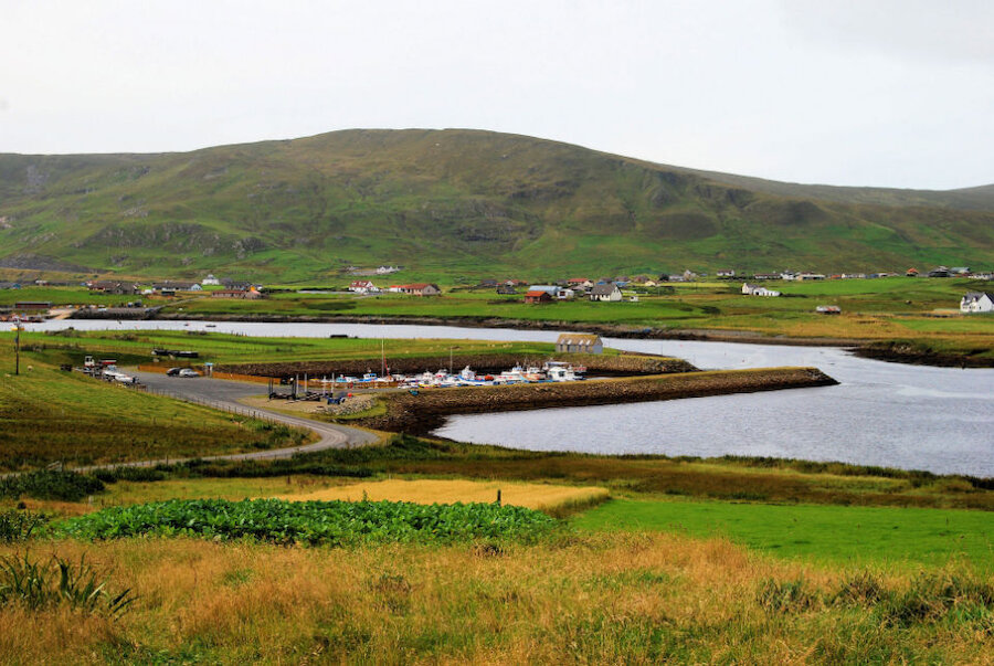 Cunningsburgh is favoured with good agricultural land and a sheltered voe, an ideal location for the vommunity's marina.