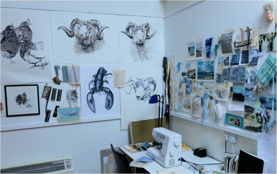 Shona's studio: inspiration and ideas on the walls.