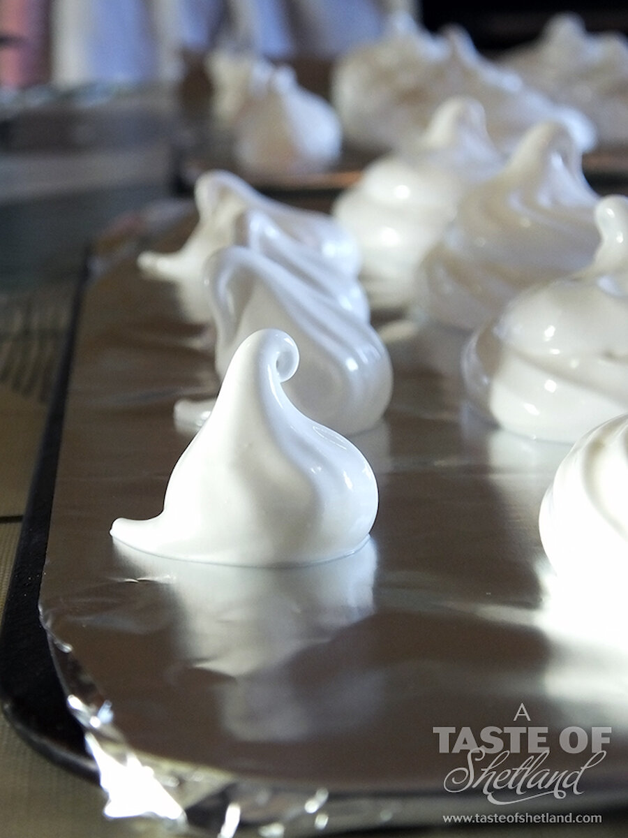 A few tiny meringues made with the last of the mixture