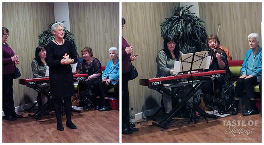 Marian speaks to the audience, followed by a musical presentation by her sister Wilma and pianist Carol Anderson