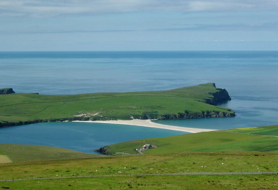 St Ninian's Isle is linked to Shetland's south mainland by a superb tombolo which forms one of the islands' favourite beaches.