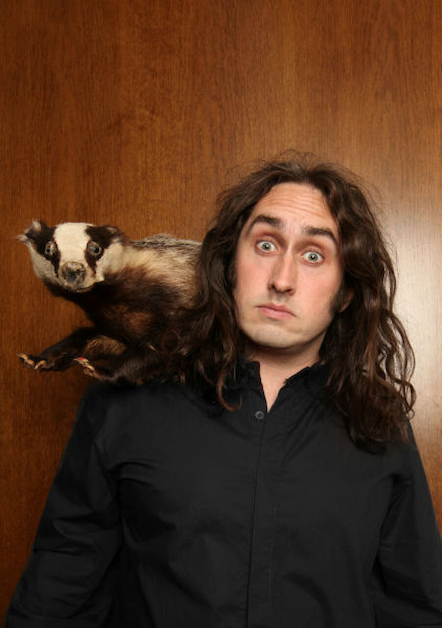 Ross Noble, with a furry friend (Courtesy Shetland Arts)