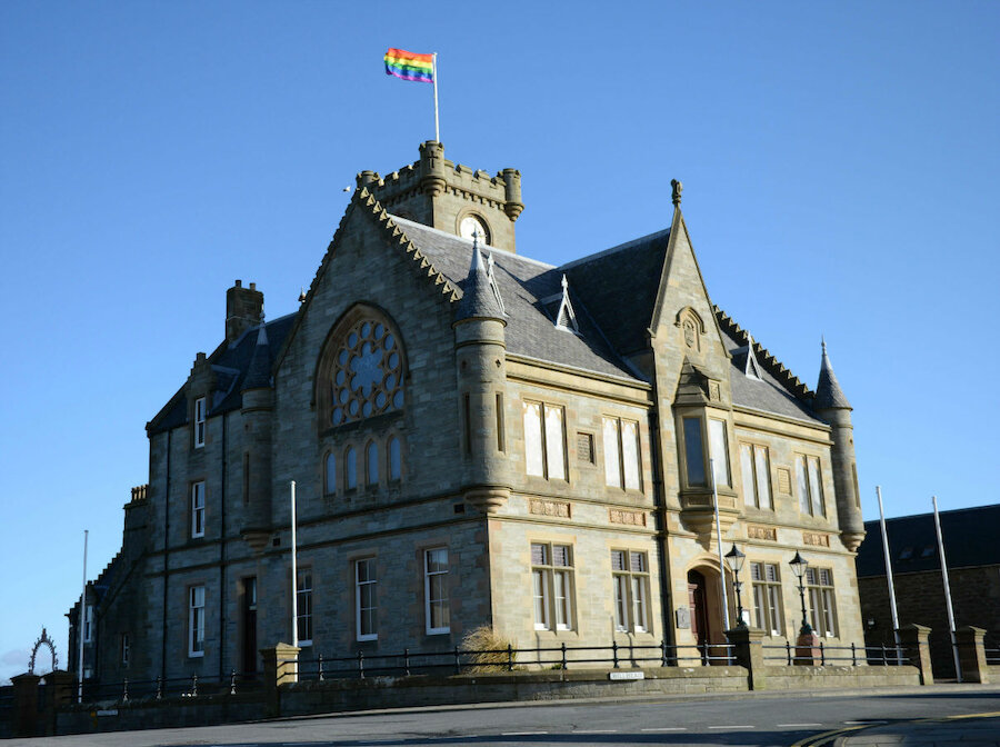 The rainbow flag flies above Lerwick Town Hall