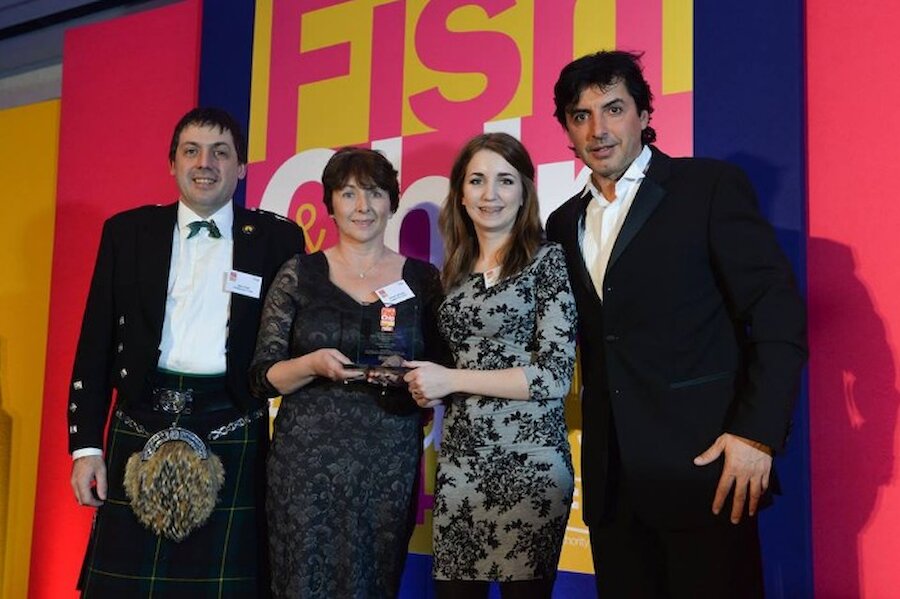 Chef Jean-Christophe Novelli, who has appeared at the Shetland Food Festival, presented the awards. Here, the team at Frankie's receive theirs. (Courtesy Seafish and Frankie's)