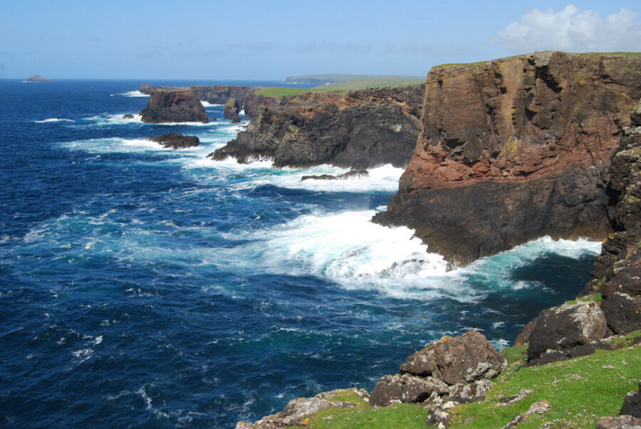 The cliffs at Eshaness are formed from volcanic rocks, but the islands display many other kinds of geological formation.
