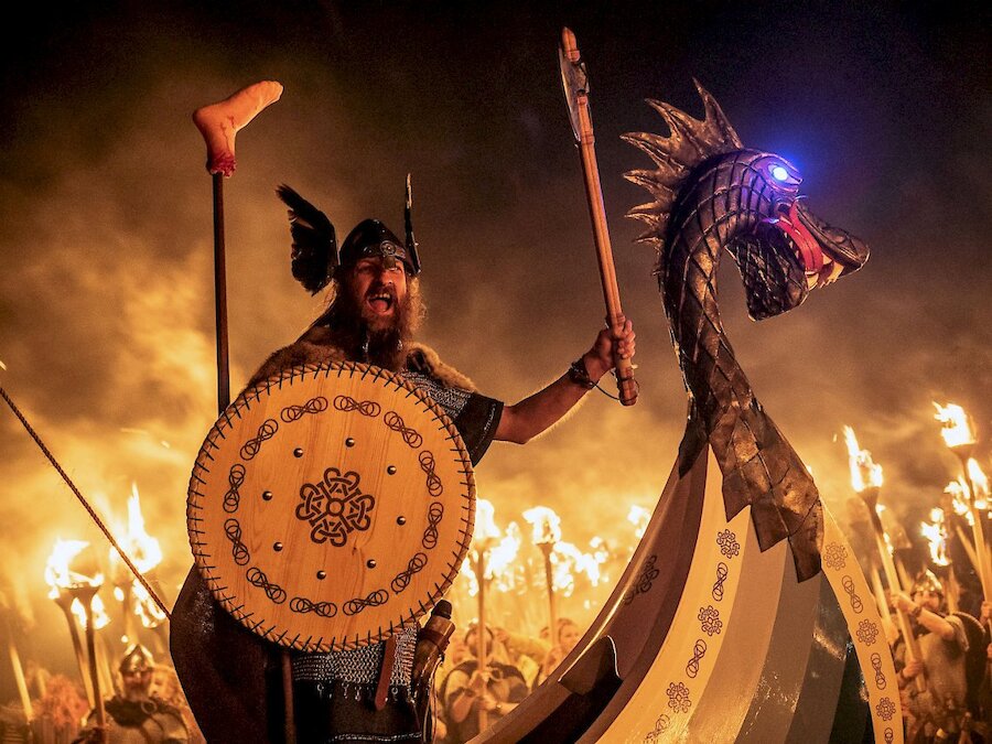 Vikings are celebrated at the Up Helly Aa fire festivals