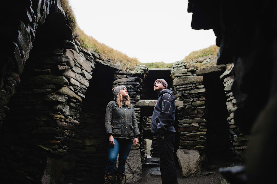 Admiring the Viking living quarters at Jarlshof. | Jonathon Bulter