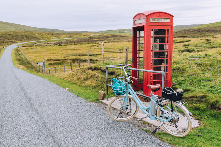 Making the most of her electric bike in Hillswick | Kay Gillespie