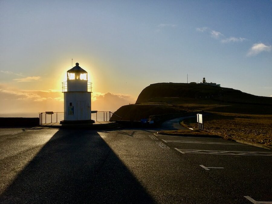 The old Muckle Roe Lighthouse in the Sumburgh Head carpark. Photo by Magnie Shearer