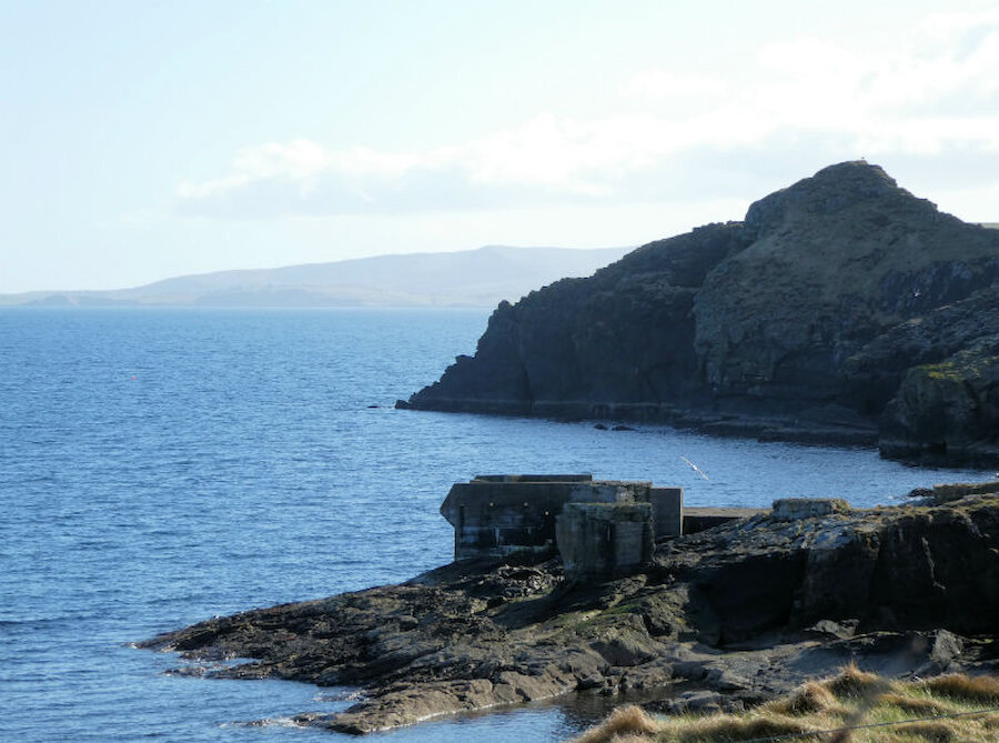 The former torpedo sation, with the Knab cliffs beyond (Courtesy Alastair Hamilton)