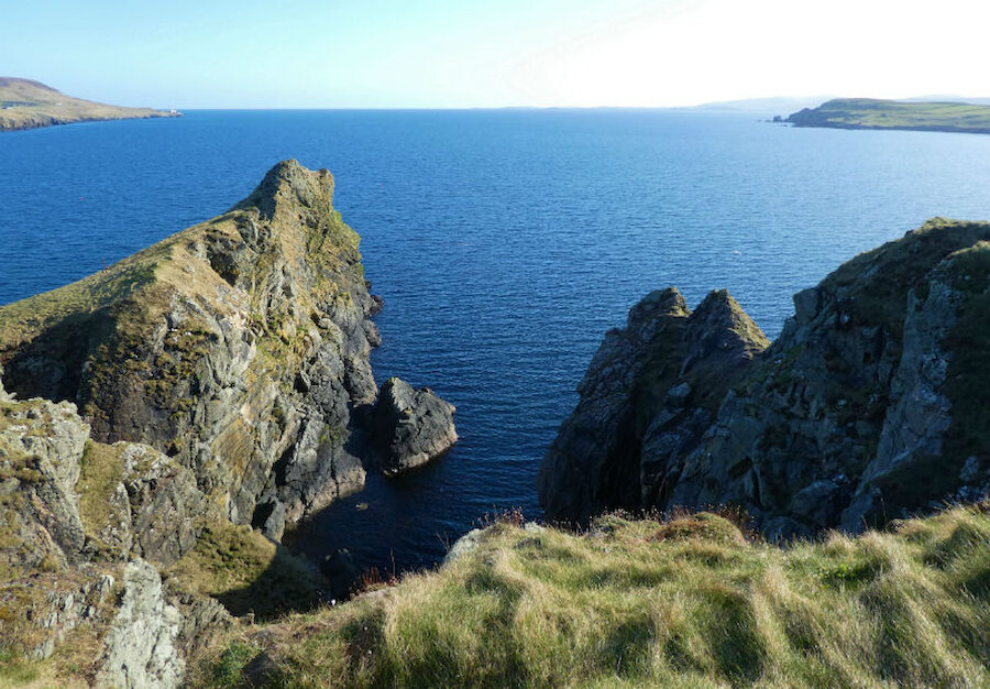 Looking south from the Knab; Bressay to the left, the Ness of Sound to the right (Courtesy Alastair Hamilton)