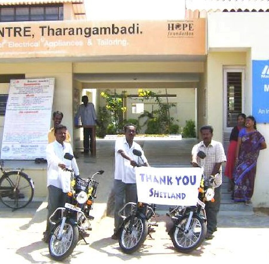 These mopeds, funded by donations from Shetland, support a rural micro-credit project in Tamil Nadu, India. | Alastair Hamilton