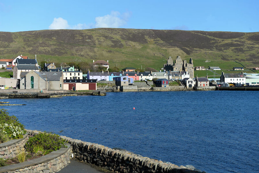 Part of Scalloway's waterfront, with the castle towards the right (Courtesy Alastair Hamilton)