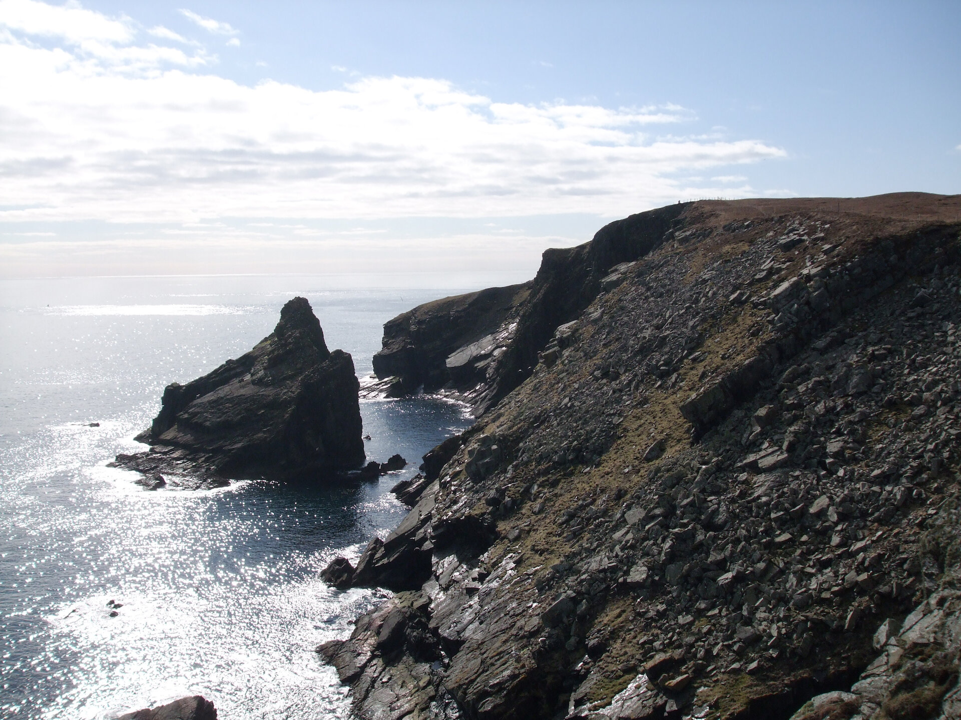Stoura Clett, Bressay, an impressive natural stack between the Bard headland and island of Noss.