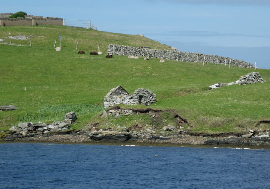 The remains of three watermills at Bridge End, West Burra Isle (Courtesy Alastair Hamilton)