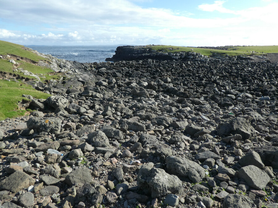 The power of the sea: large rocks on a storm beach at Stenness (Courtesy Alastair Hamilton)