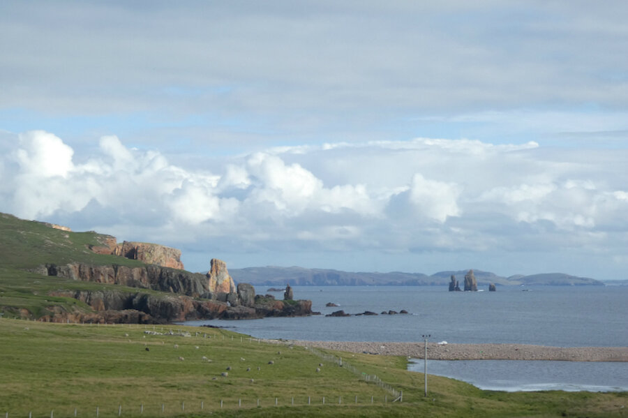 The start and end of the walk: the view along the coast from Braewick (Courtesy Alastair Hamilton)