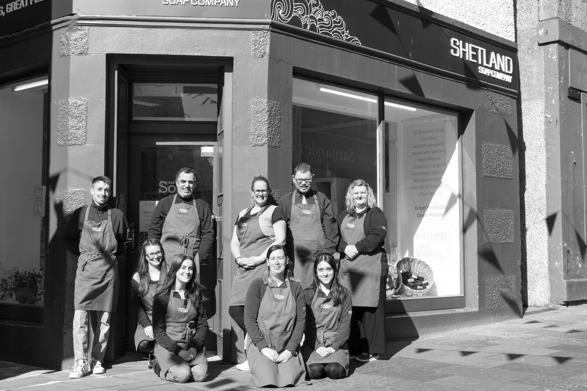 The Shetland Soap Company team outside the shop in Lerwick.