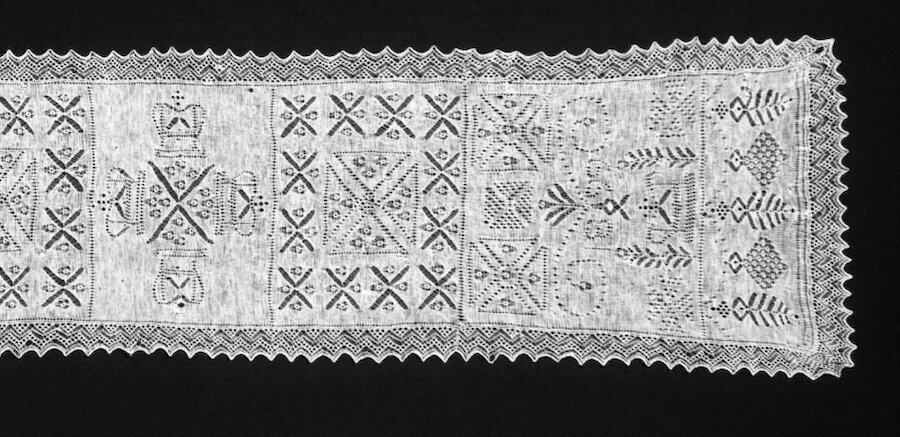 Part of the Queen Victoria stole, showing the border. | Shetland Museum and Archives