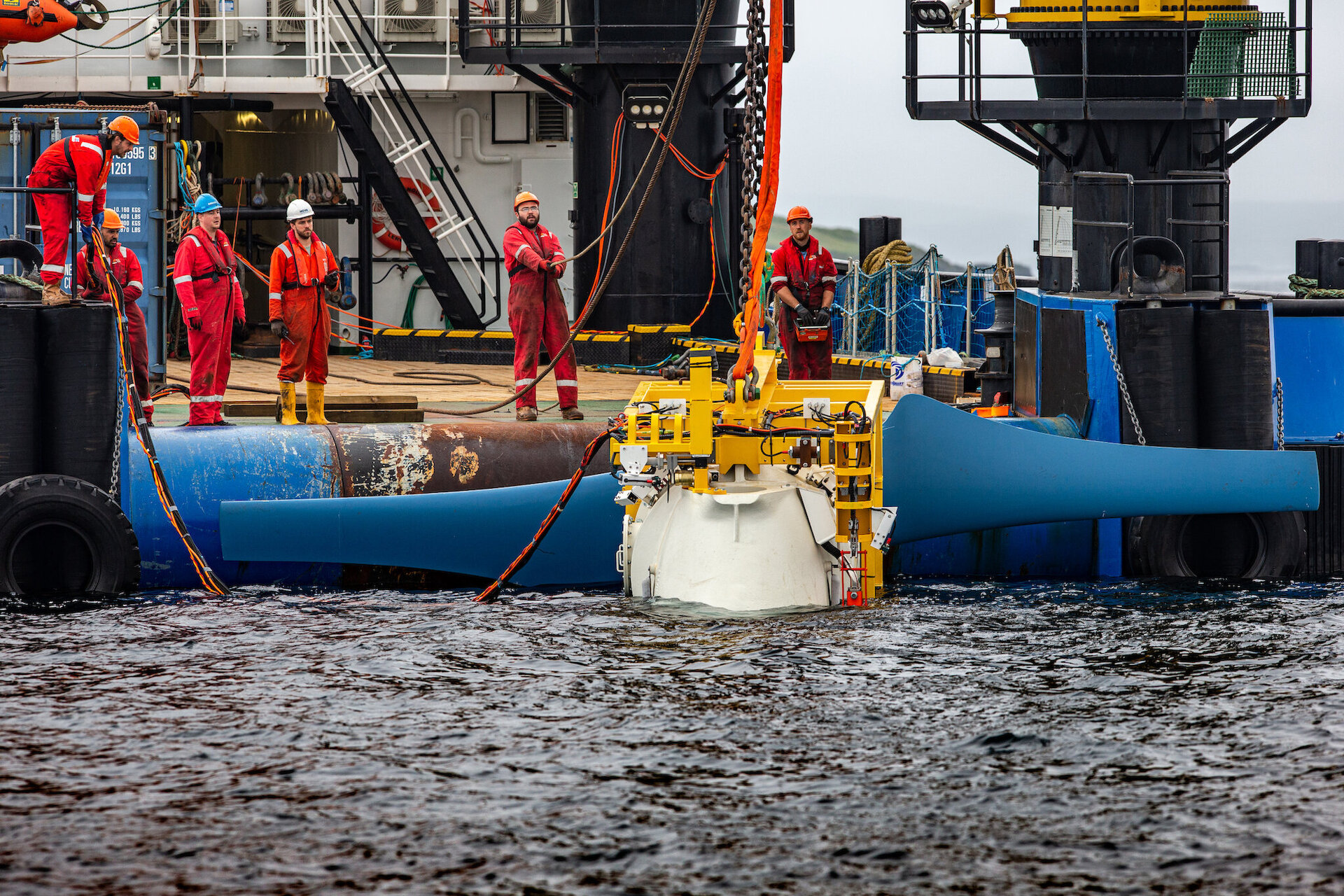 One of the tidal turbines being deployed at Nova Innovation's array in the Bluemull Sound between Yell and Unst.