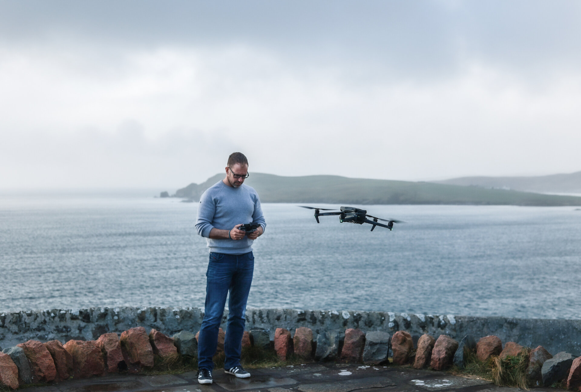Andrew has been capturing Shetland's coastline and scenery using a drone for over seven years. Photo: May Graham.
