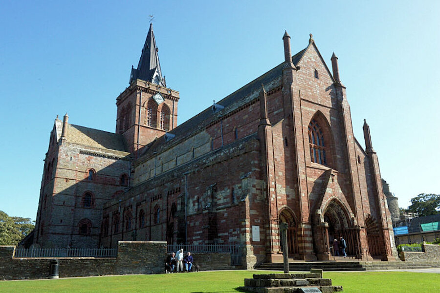 The distinctive red stone is clearly visible in the walls of St Magnus Cathedral, Kirkwall (Courtesy Alastair Hamilton)