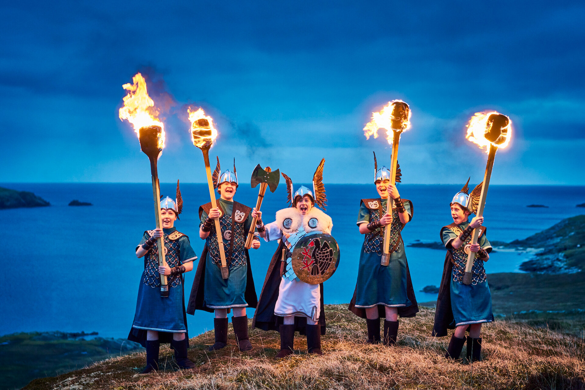 Lerwick Junior Up Helly Aa's Guizer Jarl James Morrison with members of his squad. Photo: Euan Myles/Promote Shetland.