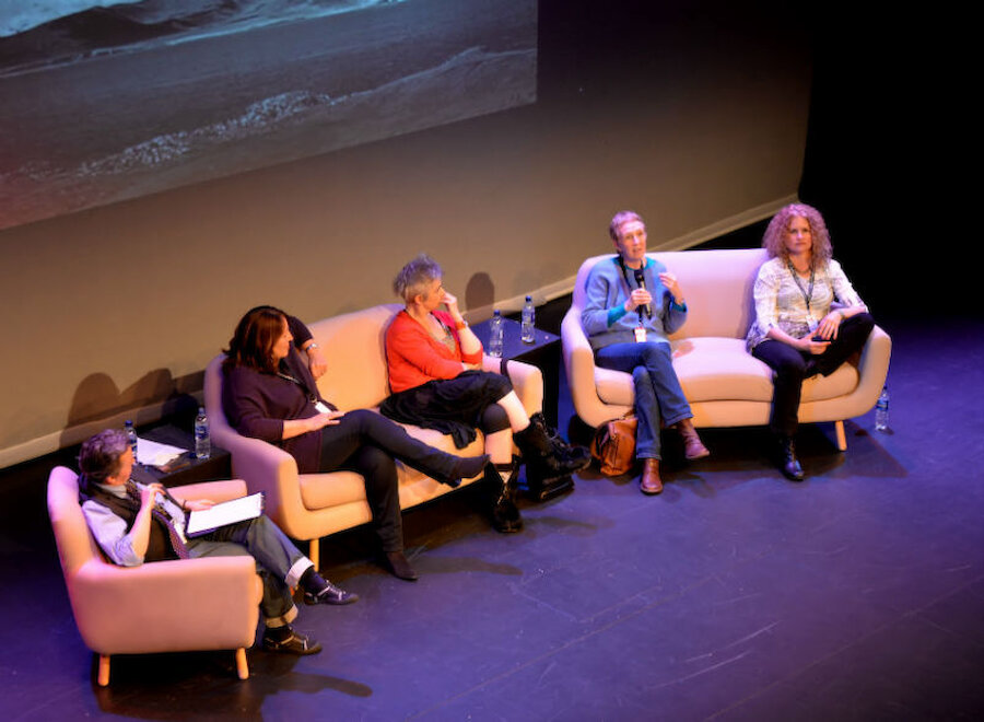 Ann Cleeves (second from right), creator of the Shetland-set crime novels, joins other crime writers during a Q&A at a "Shetland Noir" edition of WordPlay (Courtesy Alastair Hamilton)