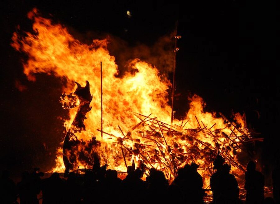 The Lerwick galley fully ablaze (Courtesy Alastair Hamilton)