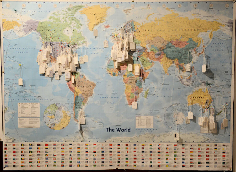 The map illustrated the worldwide origins of those attending (Courtesy Alastair Hamilton)