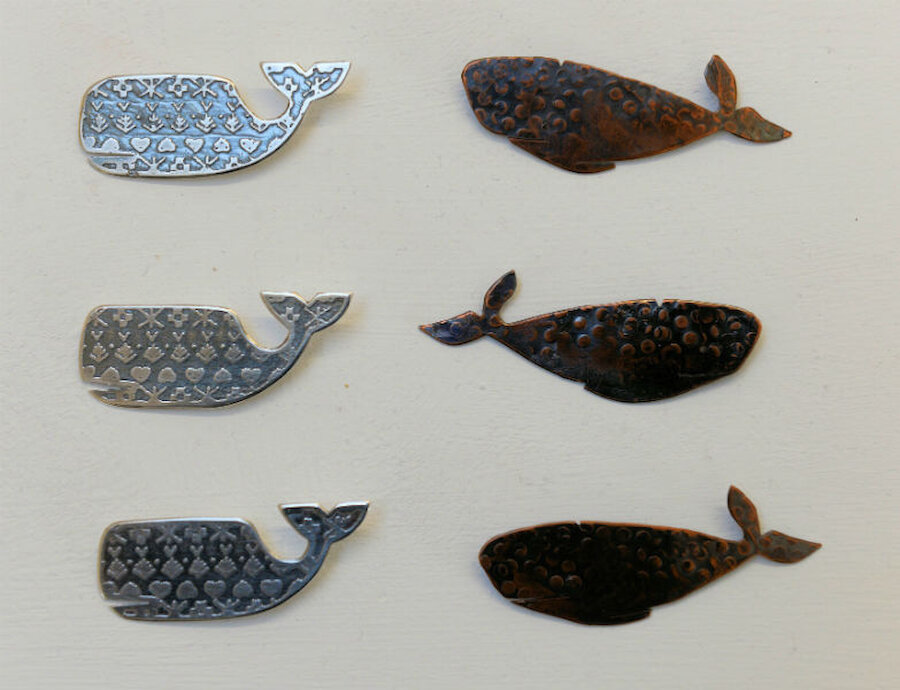 Whale brooches in sterling silver and copper (Courtesy Alastair Hamilton)