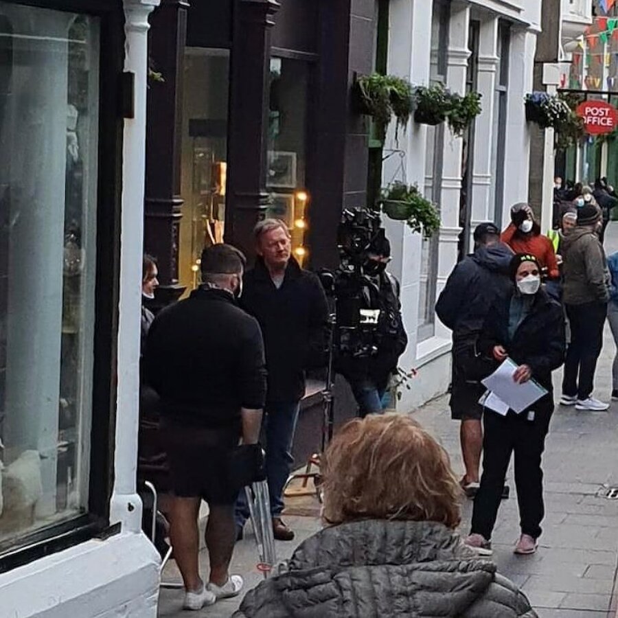 Filming a scene for 'Shetland' on Commercial Street in Lerwick.