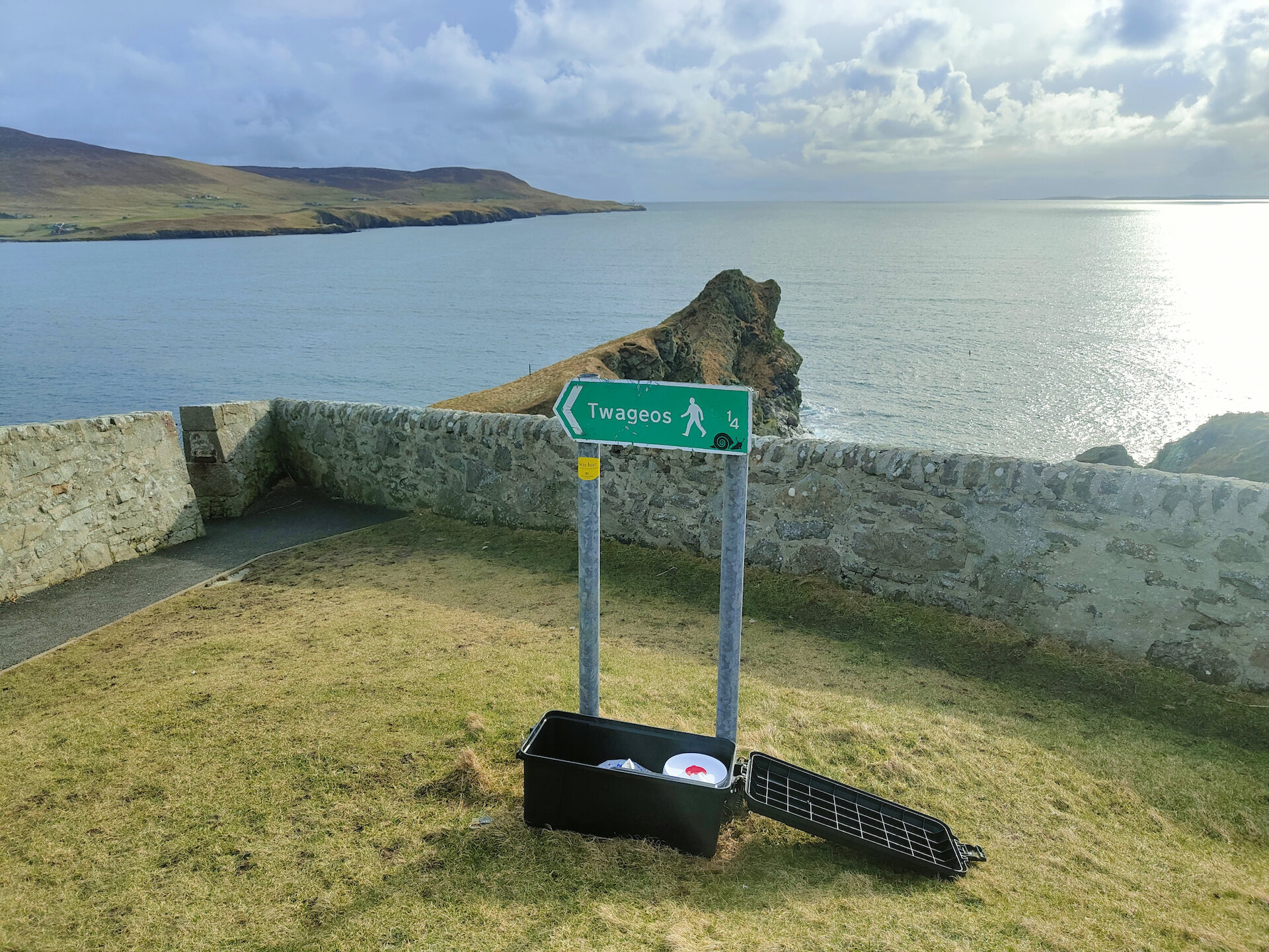 The Shorewatch volunteers' equipment box at the Knab in Lerwick.