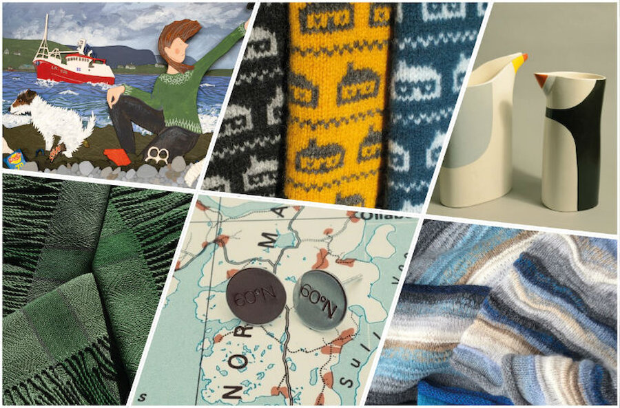 A collage featuring the work of the six Shetland makers featured in the exhibition (Courtesy Shetland Arts)
