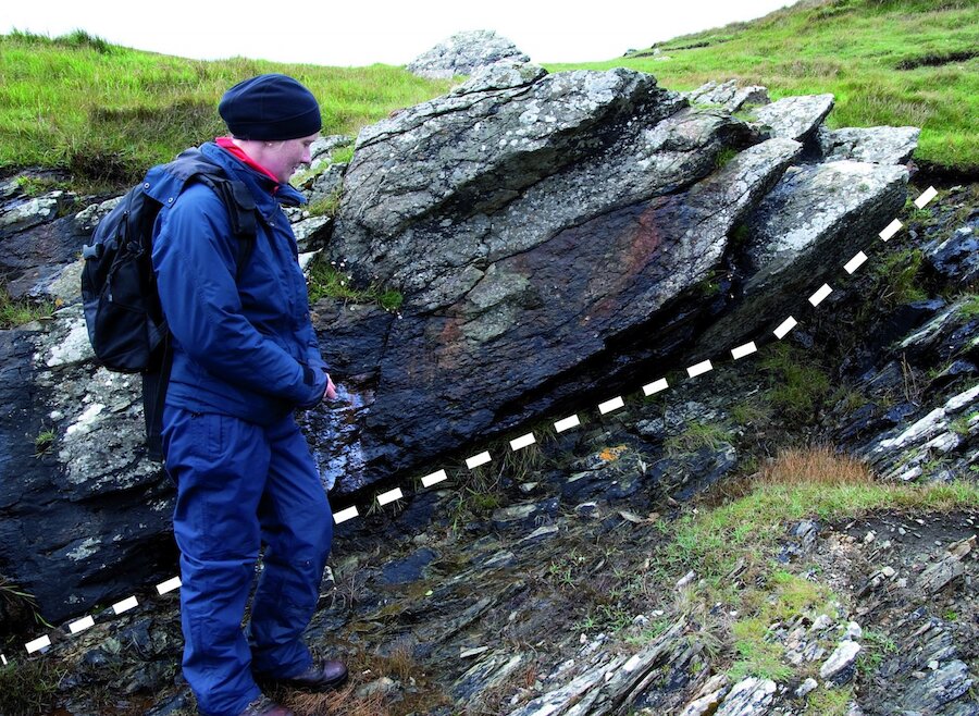 Gabbro from the top of the first nappe that was dragged along and placed on top of the phyllites by the second nappe | Shetland Amenity Trust