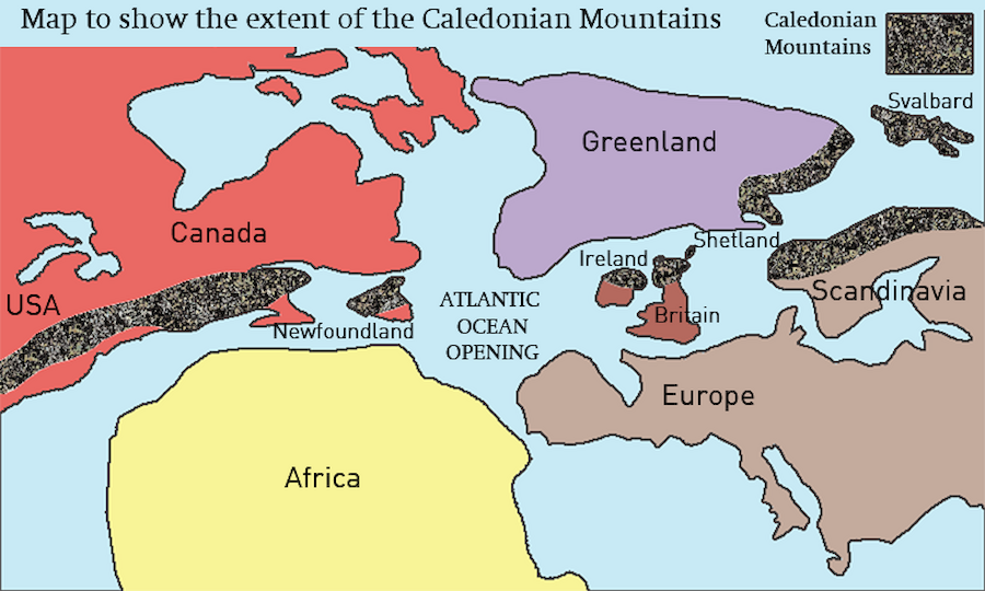 The Caledonian Mountains extended across North America and Northern Europe.