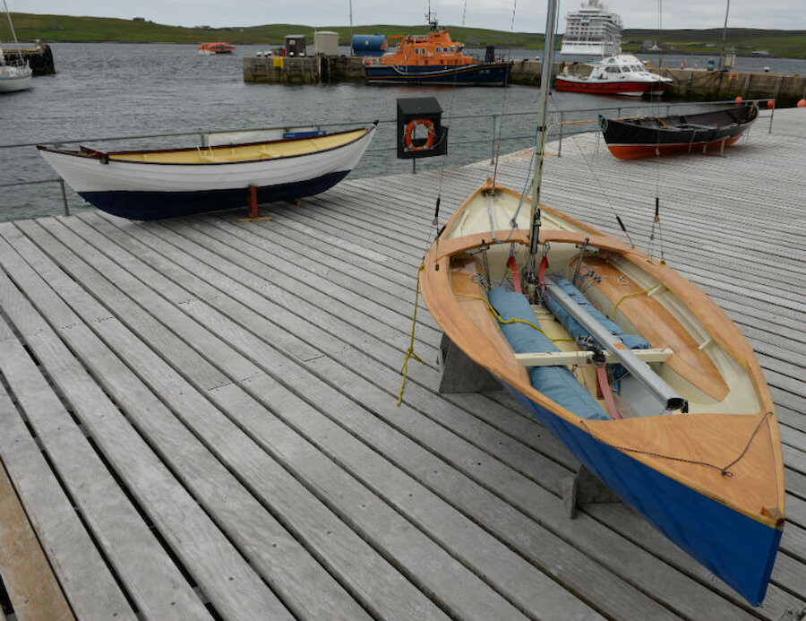 Generations of Shetland craft, including, in the foreground, a very recent, advanced "Maid" (Courtesy Alastair Hamilton)