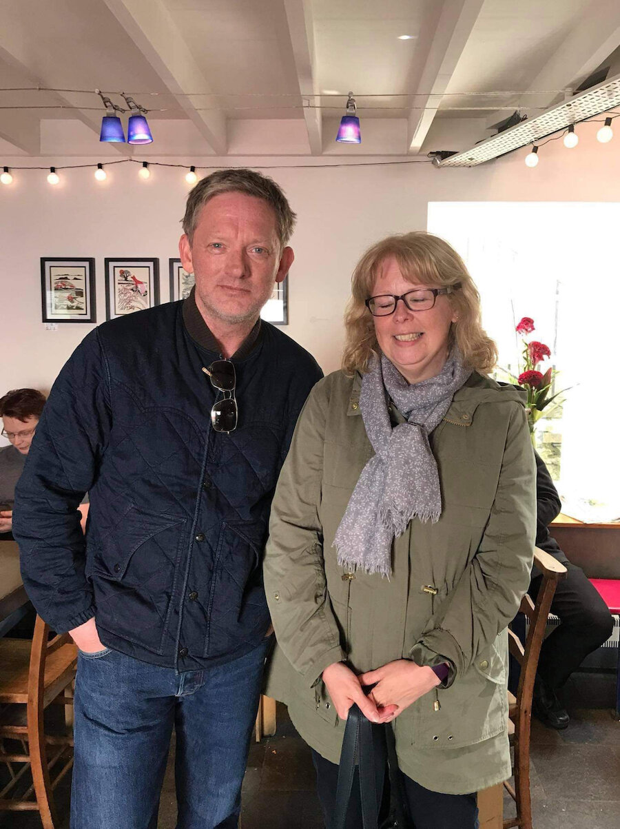 Actor Douglas Henshall (Jimmy Perez) with Fiona Cope (veteran 'Shetland' extra).